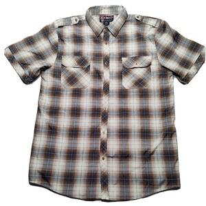 BLAC LACQUER Men Size 3XL Brown Plaid Short Sleeve‎ Button-Up Shirt